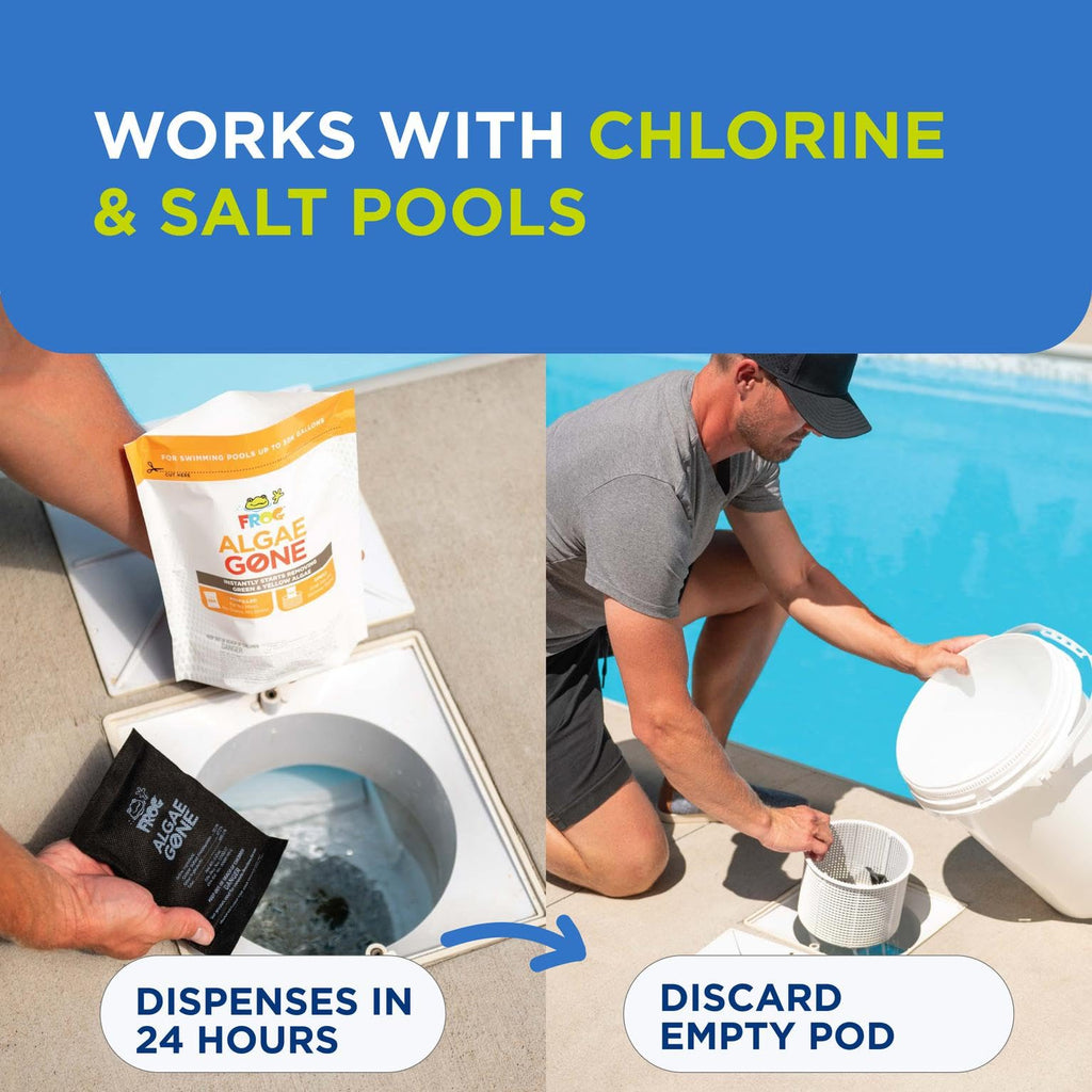FROG Algae Gone - Dry Formula Algaecide Removes Green and Yellow Algae for In-Ground & Above-Ground Pools up to 30,000 Gallons - Chemical Pool Maintenance & Treatment - 3 Pods