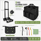 Cleaning Tools Cleaning Caddy with Wheels and Cleaning Apron, Large Rolling Cleaning Caddy Bag with Detachable Trolley, 6PCS Crevice Cleaning Brush Set, Adjustable Shoulder Strap & Multiple Pockets