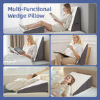 Wedge Pillow for Headboard, 10’’ Triangle Elevated Bed Wedge Pillow for Acid Reflux Relief, Sleeping, Snoring, Post Surgery, Back Pain Relief, Pillow Wedge with Memory Foam Top & Washable Cover, Grey