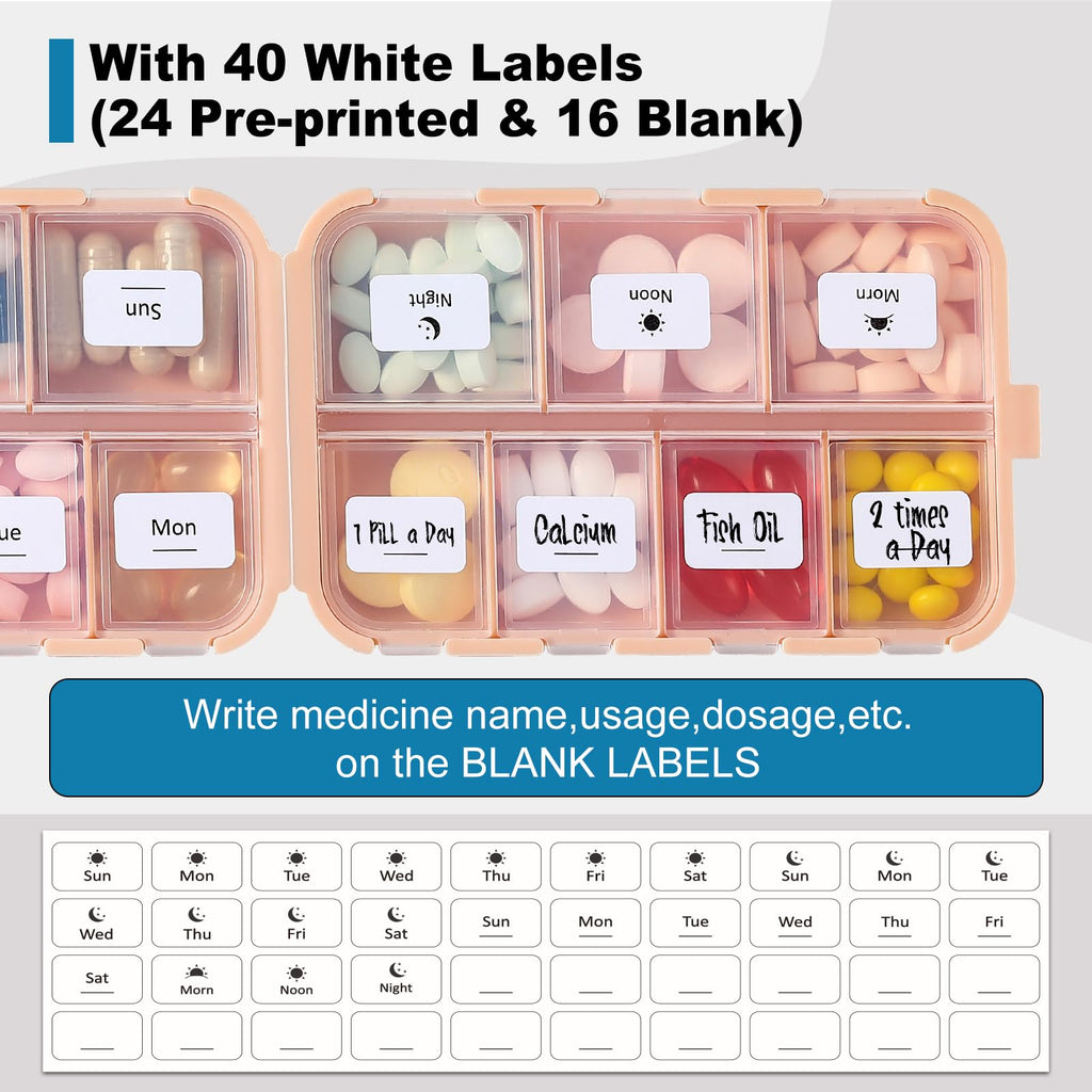 14 GRIDS Travel Pill Organizer Box with Labels - Travel Medicine Case Kit - Pocket Daily Pharmacy Container - Travel Medication Holder Dispenser for Fish Oil Vitamin Supplement Storage - Pink