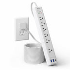 10Ft Flat Extension Cord with Multiple Outlets, Surge Protector Power Strip