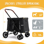 CANINE CANYON Scout Pet Stroller, Heavy Duty Dog Stroller for Large & Medium Dogs, Foldable Pet Stroller for 2 Small Dogs with All-Terrain Wheels, Storage Pocket & Cup Holder, 55 lbs Capacity, Black