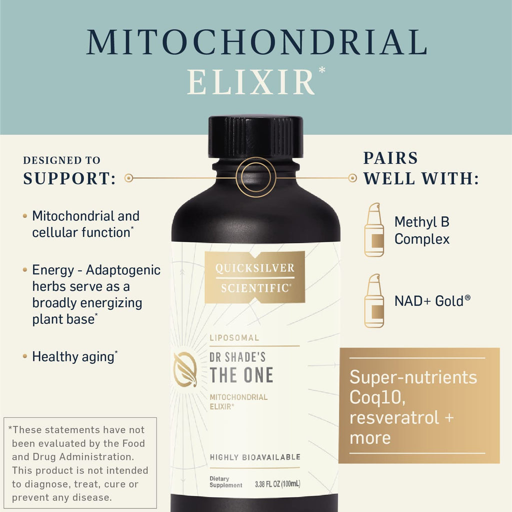 Quicksilver Scientific The ONE Mitochondrial Elixir - Mitochondria Supplement to Support Cellular Health with Phosphatidylcholine, Resveratrol, Reishi Mushroom & CoQ10 Liquid (3.38 Fl oz / 100ml)