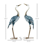 Outsunny Set of 2 Metal Crane Garden Statues 28.5" & 29", Blue & White