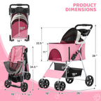 Magshion Foldable Pet Stroller, 3-in-1 Dog Travel Jogger with Detachable Carrier, Cup Holder, Storage Basket, Folding Carrier for Small/Medium Dogs & Cats Up to 33 lbs, Pink