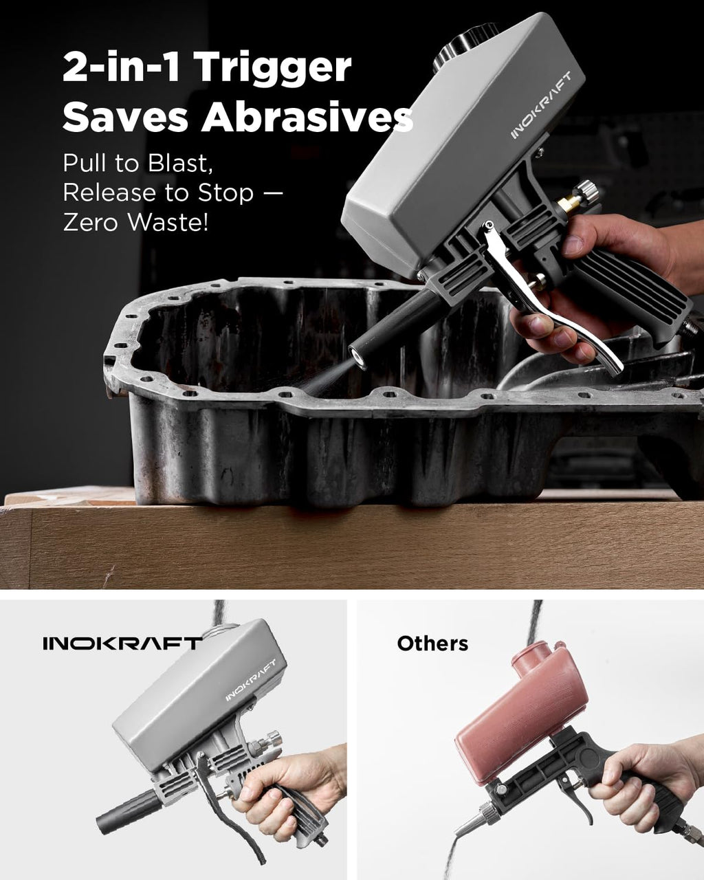 Inokraft Leak-Proof Portable Sand Blaster Gun Kit for 60-120 PSI Air Compressor, Mini Sandblaster for Rust & Paint Removal, Compatible with Aluminum Oxide, Sand & Soda, Perfect for Small Project