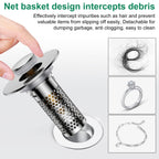 Bathroom Sink Drain Strainer,Universal Pop-Up Sink Stopper Hair Catcher, Anti-Clog Stainless Steel Drain Filter Basket, Removable Sink Drain for Bathroom Sink Stopper (YSilver-2（with Buckle）)