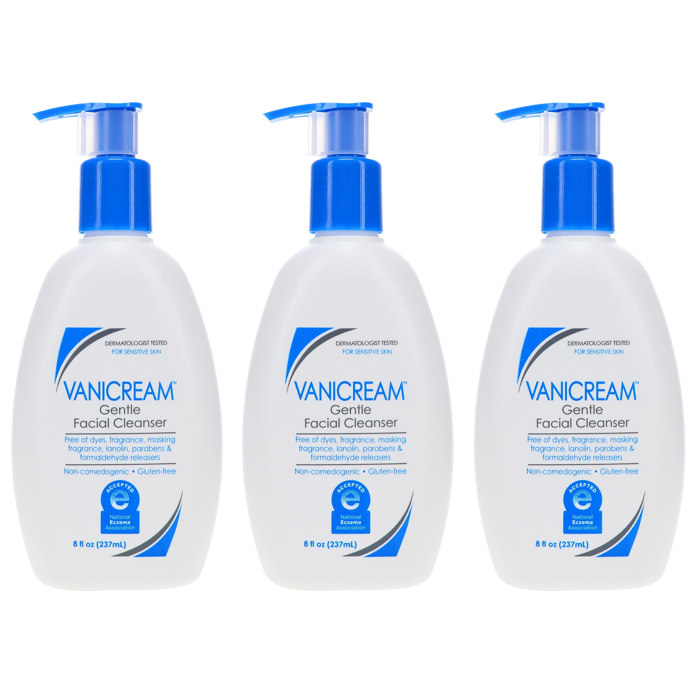 Vanicream Gentle Facial Cleanser for Sensitive Skin, 8 Oz (Pack of 3), Unscented, 24 Fl Oz