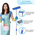 Window Squeegee for Home, 56'' Long Handle Shower Door Cleaner Tool, 2-in-1 Glass Scrubber for Car Windshield Cleaning