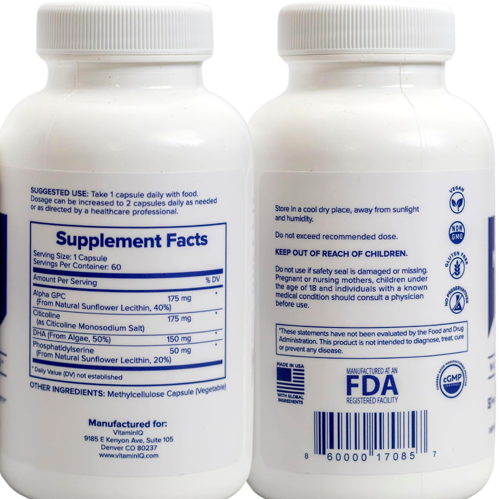 VitaminIQ Mommy Brain Postnatal Supplement (60 Capsules) for Cognitive Health, Mood, Energy with GPC and CDP Choline, Phosphatidylserine, Omega-3 DHA