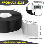 Hanotic Joist Tape for Decking 2'' X 50', 6 Rolls Weather Resistance Butyl Tape, Waterproof and Anti-Corrosion, Self-Adhesive for Wood Joists Decks Beams Roof Extend Deck Life