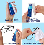 Portable Lens Cleaner Kit – Eyeglass Lens Cleaner Spray Kit with Refillable Spray + Microfiber Cloth, Compact Eye Glass Cleaners Spray, Safe for All Lenses, Travel Size Cleaning Set