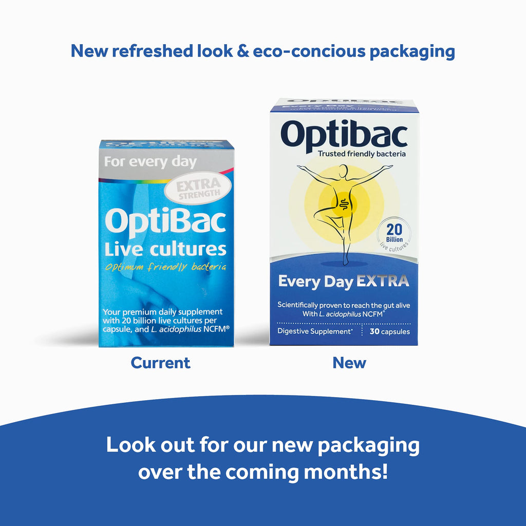 OptiBac Probiotics Every Day Extra 30 Capsules | High Strength Digestive Probiotics with 20 Billion CFU | Vegan Supplement with Lactobacillus Acidophilus NCFM | for Everyday Digestive Health