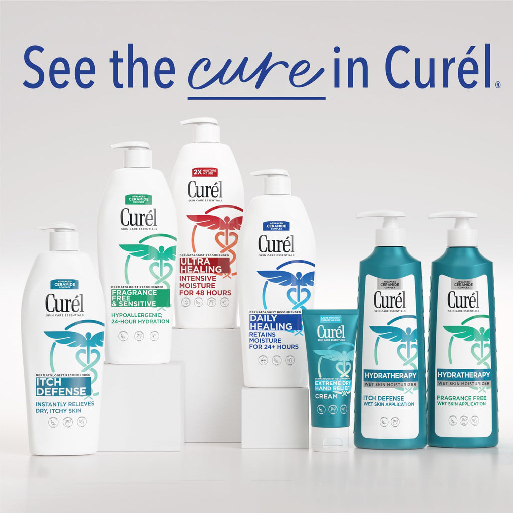 Curel Hydra Therapy, Itch Defense Moisturizer, Wet Skin Lotion, with Advanced Ceramide Complex, Vitamin E, & Oatmeal Extract, Helps to Repair Moisture Barrier, 12 Oz