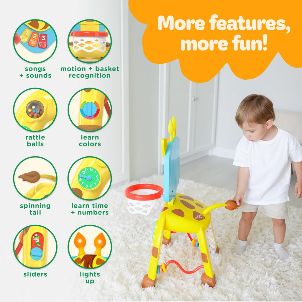 Move2Play, Giraffe Basketball Hoop & Soccer Goal Activity Center | 30+ Sounds & Lights | 1, 2, 3+ Year Old Gift & Birthday Present | 6, 12, 18, 24+ Month Toy For Baby, Toddler, Boys, & Girls