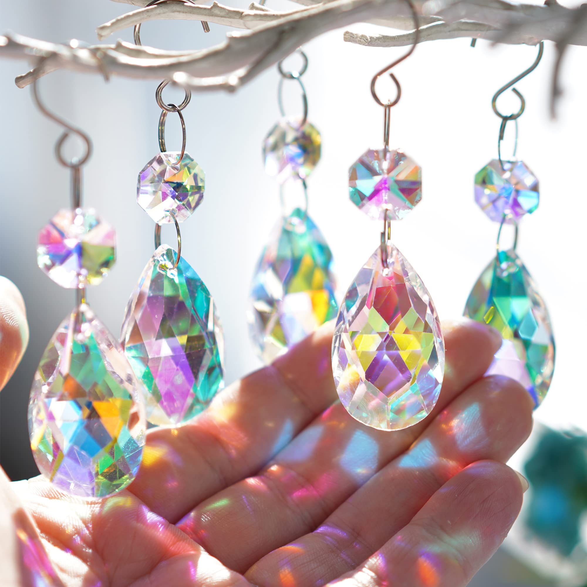 20 Pcs 38mm Teardrop Crystal Suncatcher Pendants Chandelier Decor