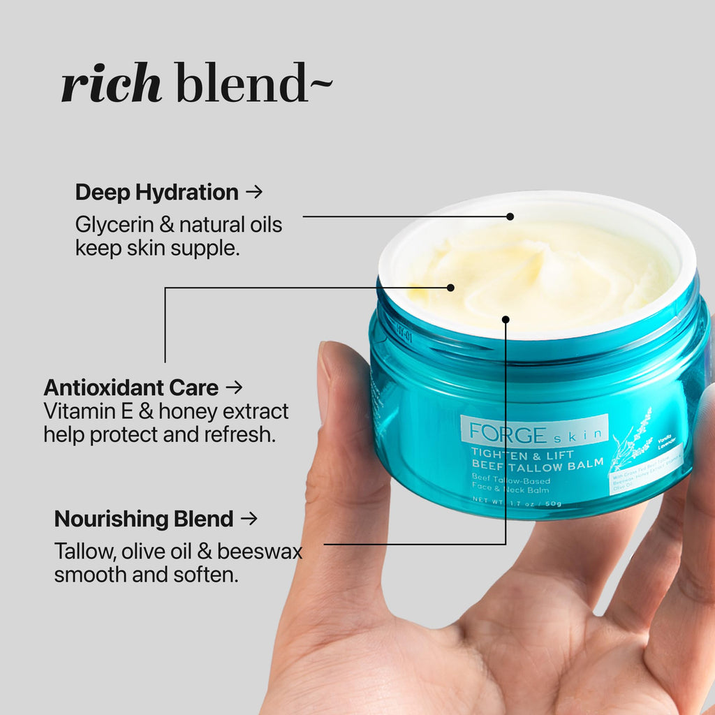 Forge Skin® Tighten & Lift Balm for Women [TALLOW-BASED] - Beef Tallow & Honey Extract Face Moisturizer - Natural Cream - Hydrating Facial Lotion - Anti Aging Skincare with Essential Oils (1.7 OZ)