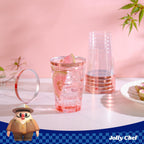JOLLY CHEF 12 oz Rose Gold Plastic Cups Tumblers 100 Pack Disposable Clear