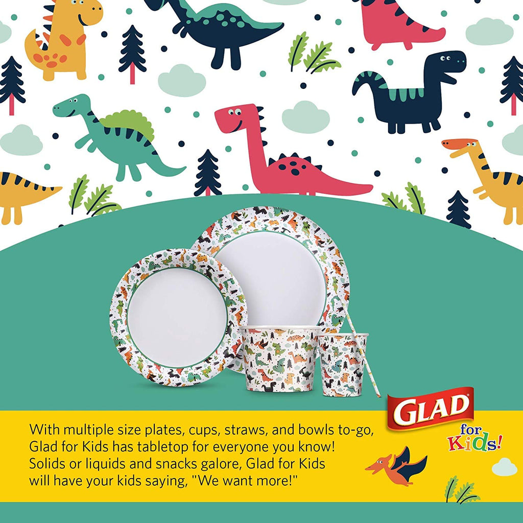 Glad for Kids Dinosaur Disposable Paper Plates Heavy Duty Soak Proof Microwave Safe Kids Plates for Snacks Meals and Parties Fun Dino Design Party Pack 7 Inch 20 Count 6 Pack Bulk Party Value