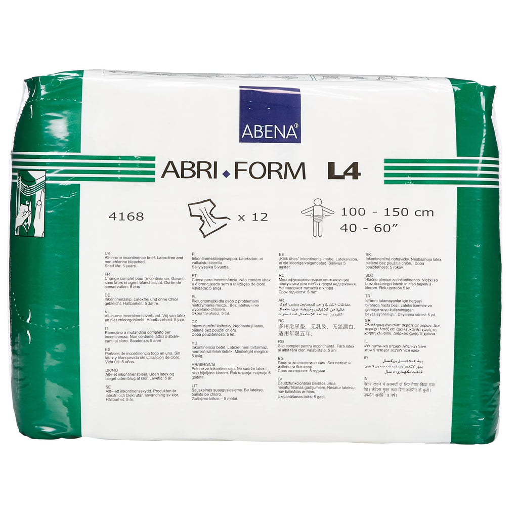 Abena Abri-Form Comfort Plastic-Backed Briefs, Level 4, (Medium To Large Sizes) Large, 12 Count