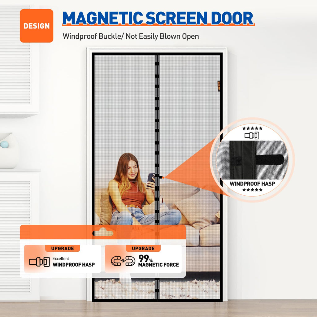 MAGZO Magnetic Screen Door Fit Door Size 36 x 82 Inch, Screen Size 38" x 83" Strong Magnets Mesh, Reinforced Fiberglass Net for Patio and Front Entrances, Gray
