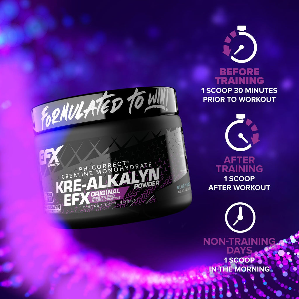 EFX Sports Kre-Alkalyn EFX Powder | pH Correct Creatine Monohydrate Powder Supplement | Strength, Muscle Growth & Performance | 55 Servings (Blue Frost)