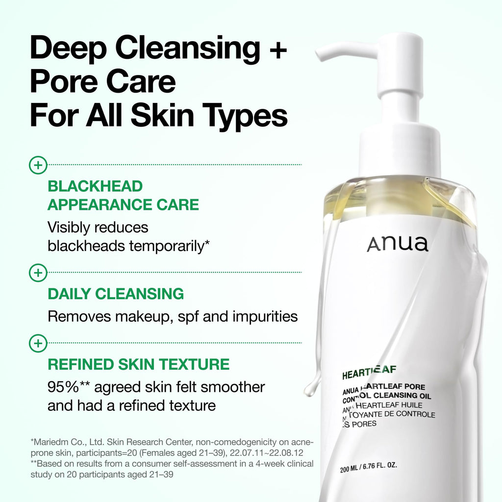 Heartleaf Pore Control Cleansing Oil by Anua for Unisex - 6.76 oz Cleanser