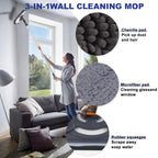 NWGOF Wall Cleaner Mop with 79 Inches Long Handle, 360° Wall Washer Cleaner Tool for Walls/Ceiling Fans/Dust/Baseboard/Floors Clean, Ceiling Cleaner Tool Duster with Squeegee 6 Replacement Pads