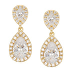 SWEETV Cubic Zirconia Teardrop Bridal Earrings, Rhinestone Dangle Earrings for Wedding Prom Anniversary (Gold)