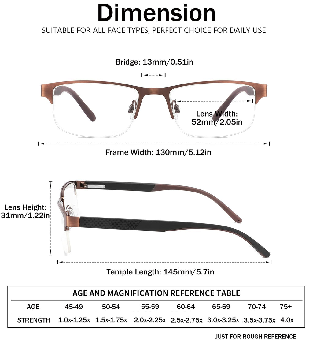 mrbobmslee 4 Pack Reading Glasses for Men, Blue Light Blocking Computer Readers, Anti UV Ray/Eye Strain/Glare, Metal Frame Eyeglasses with Pouches(175 Magnification Strength)