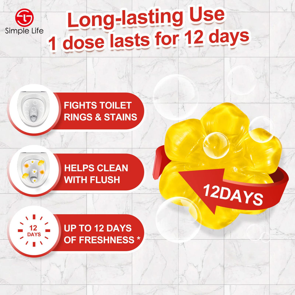 Simple Life Toilet Gel Stamp – Fresh Flower Scent, Anti-Limescale Toilet Cleaner Gel, Deodorizing & Long-Lasting Freshness, 64 Stamps, Blue & Yellow