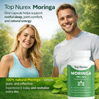 Top Nurex Moringa Capsules - Natural Green Superfood Supplement for Sustained Energy, Immune Support & Digestive Wellness - Non-GMO, Vegan, 60Ct