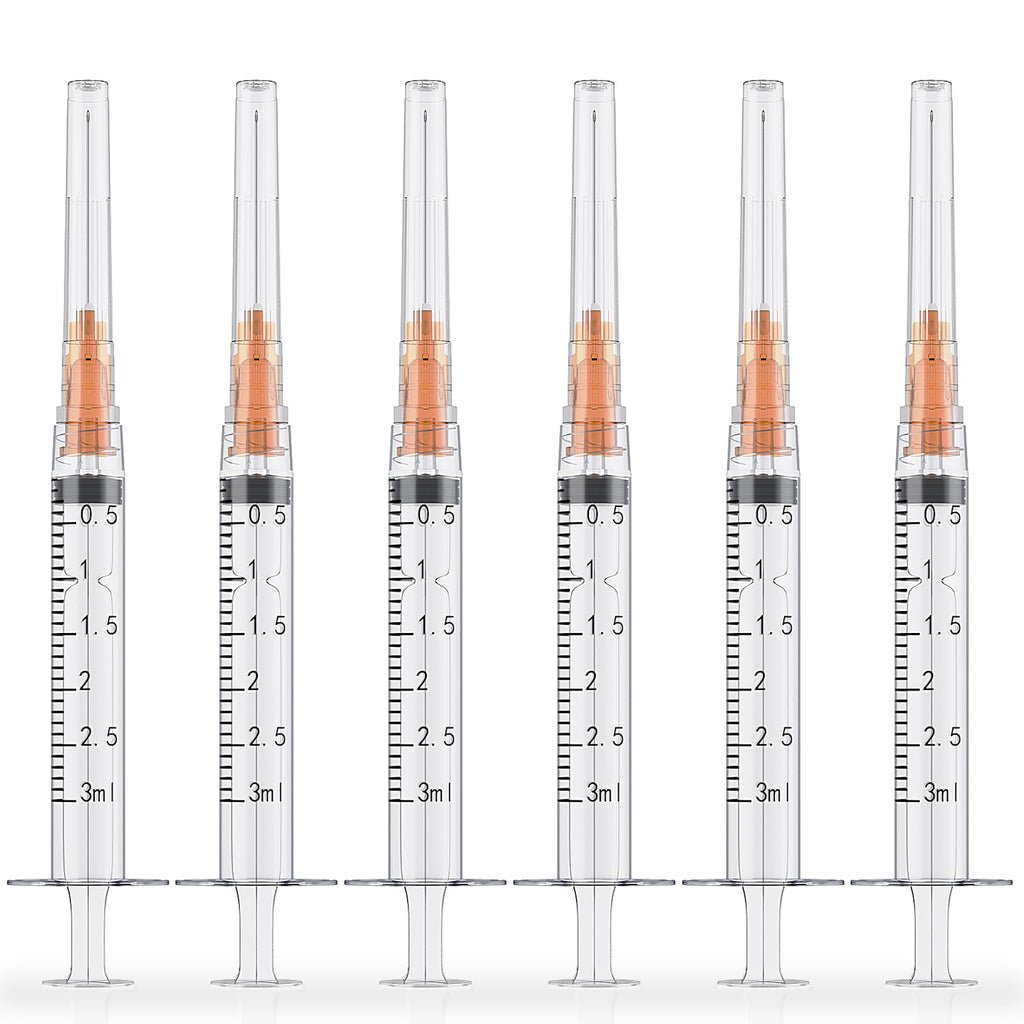 25Pcs 3ml Luer Lock Syringes with 25G 1" Needles, Individually Wrapped