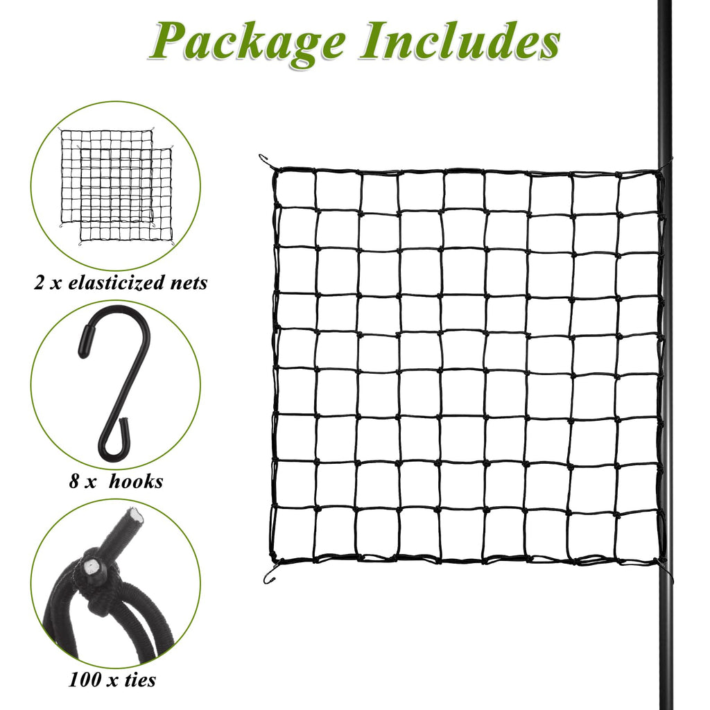 GBACHOOSE 2 Pack 5x5 ft Elastic Trellis Netting for Grow Tent, Heavy Duty Plant Support Net with Steel Hooks and 100 Zip Ties, Black Garden Trellis Net for Tomatoes, Cucumbers, Vines