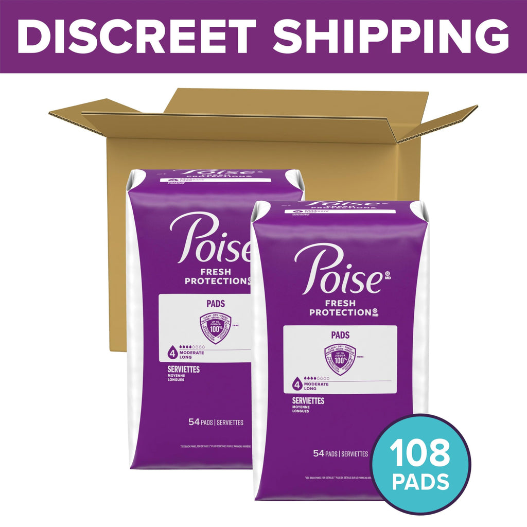 Poise Incontinence Pads for Women, 4 Drop, Long, 108 ct