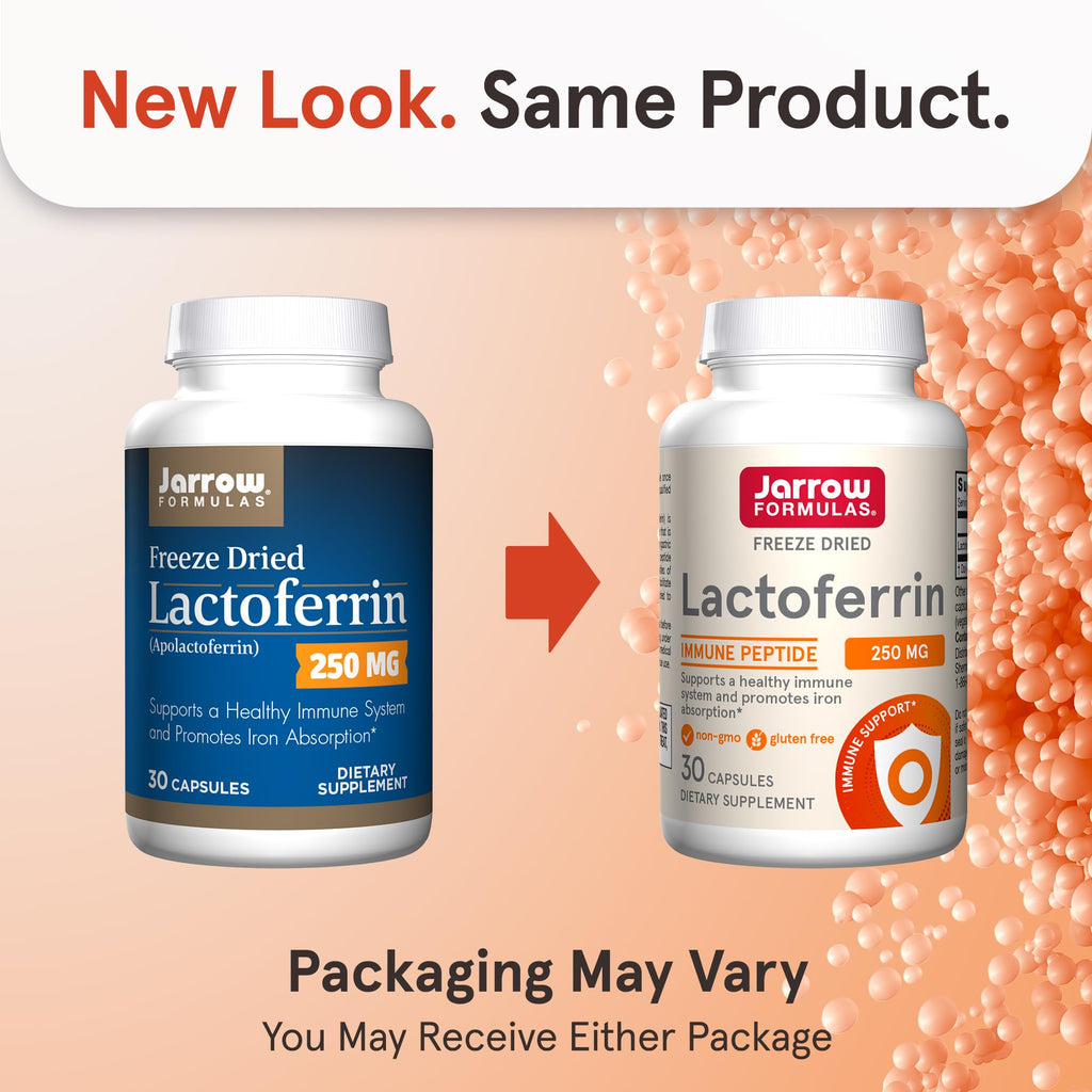 Jarrow Formulas Lactoferrin Supplements 250 mg - Immune-Supporting Glycoprotein for Healthy Immune System Support & Iron Absorption - Freeze Dried, Gluten Free, Non-GMO - 30 Capsules (Servings)