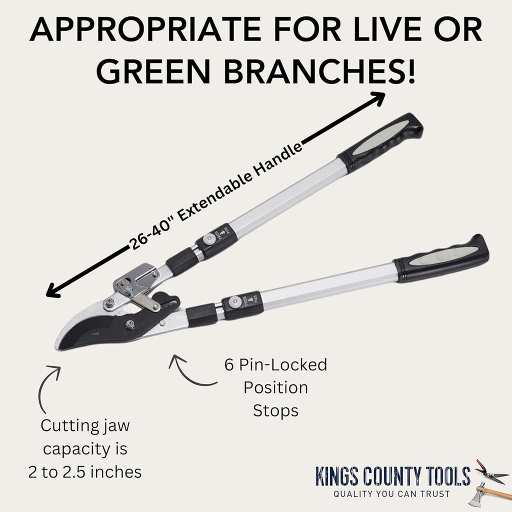 Kings County Tools Tree Trimmer Loppers with 26" - 40" Long Handles