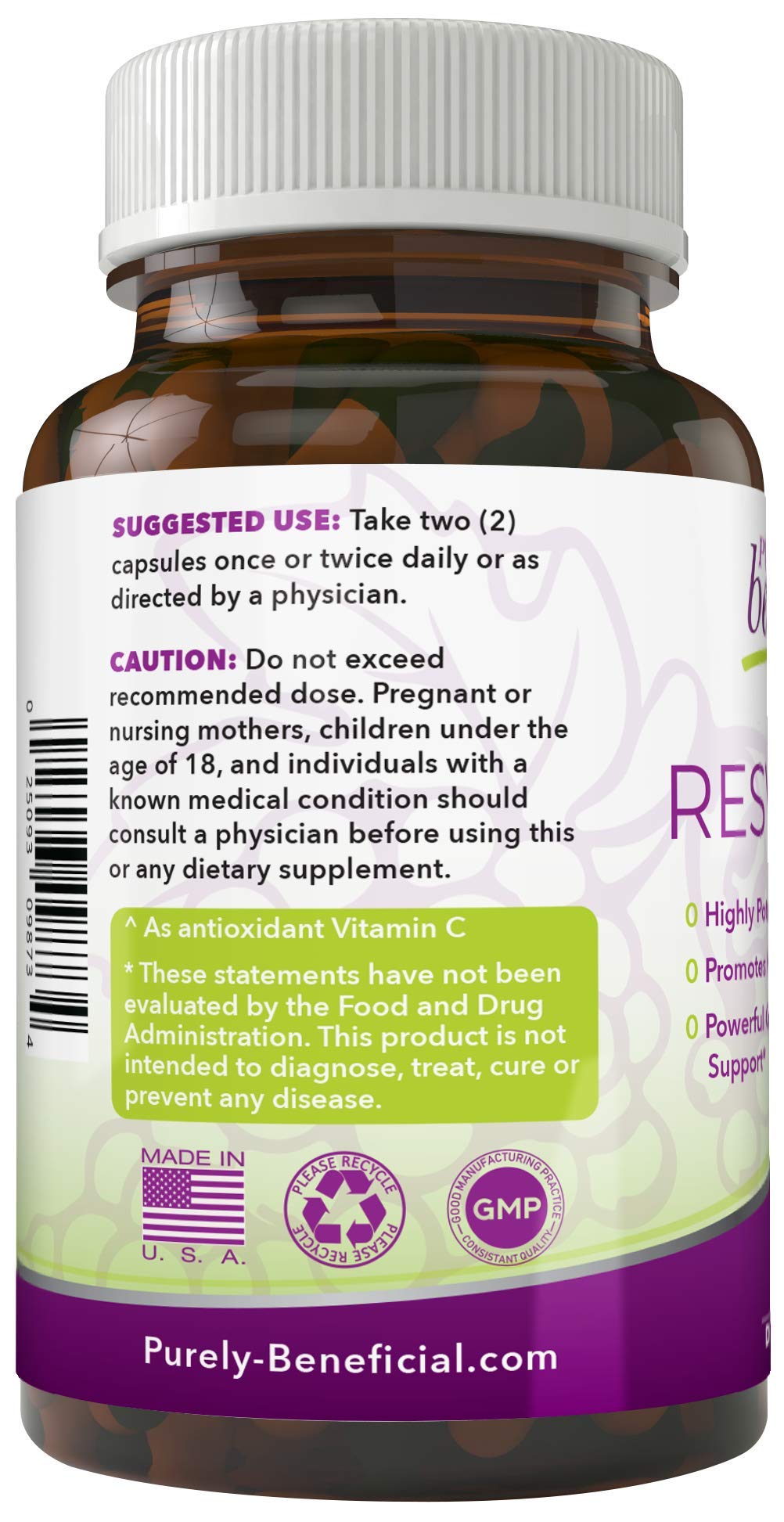 PURELY beneficial RESVERATROL1450-90day Supply, 1450mg per Serving of Potent Antioxidants & Trans-Resveratrol, Promotes Anti-Aging, Cardiovascular Support, Maximum Benefits(1bottle)