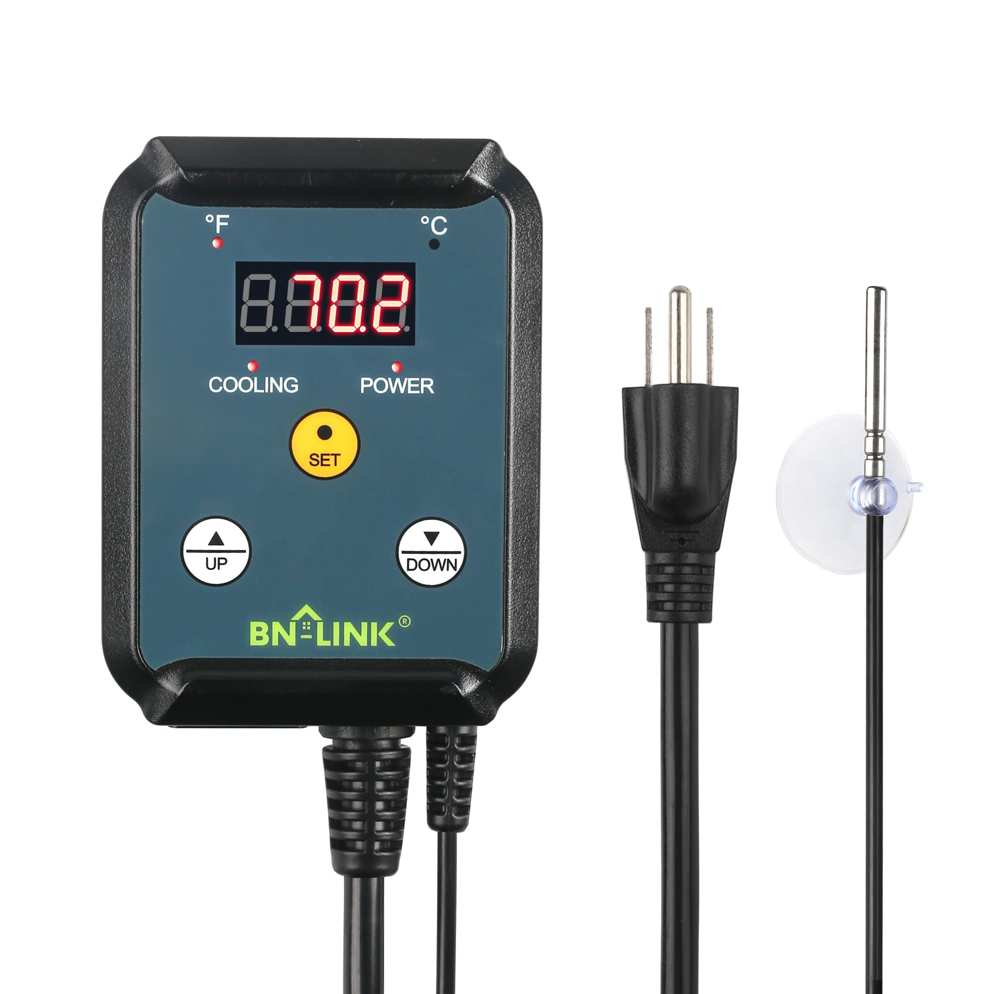 BN-LINK Digital Cooling Thermostat Controller, Temperature Controlled Outlet for Attic Fan, Exhaust Fan, Cooling Devices 40-108°F, 8.3A 1000W