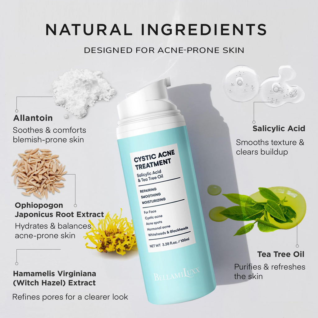 Cystic Acne Spot Treatment for Face: Hormonal Acne Pimple Cream with Salicylic Acid & Tea Tree Oil - Hormonal & Pimple Cream for Teens & Adults,120 Day Supply & 3.38 oz / 100 ml