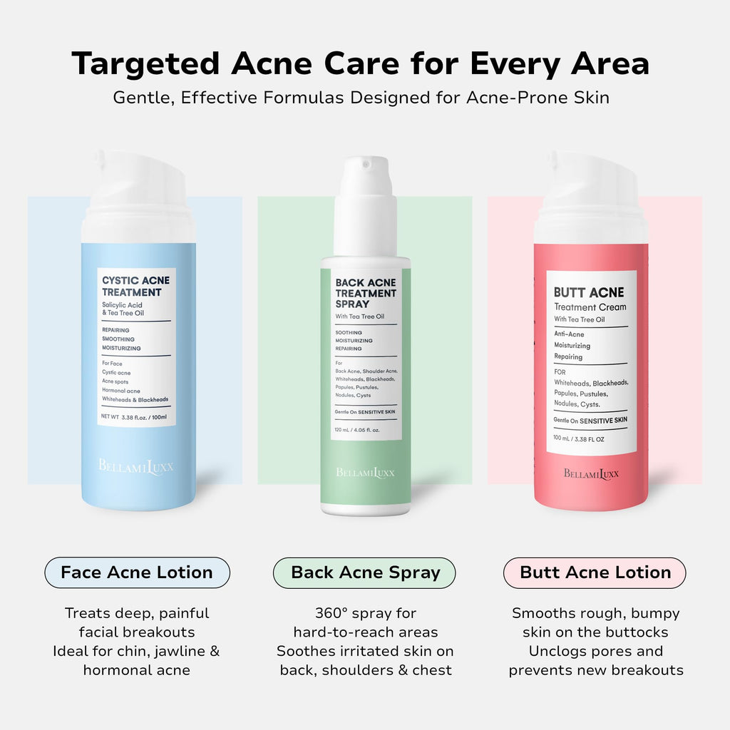 BellamiLuxx Butt Acne Clearing Treatment Cream: Body Acne Treatment for Folliculitis and Pimples on Buttocks, Thighs, and Body with 2% Salicylic Acid & Tea Tree Oil - Butt Cream for Smooth Skin