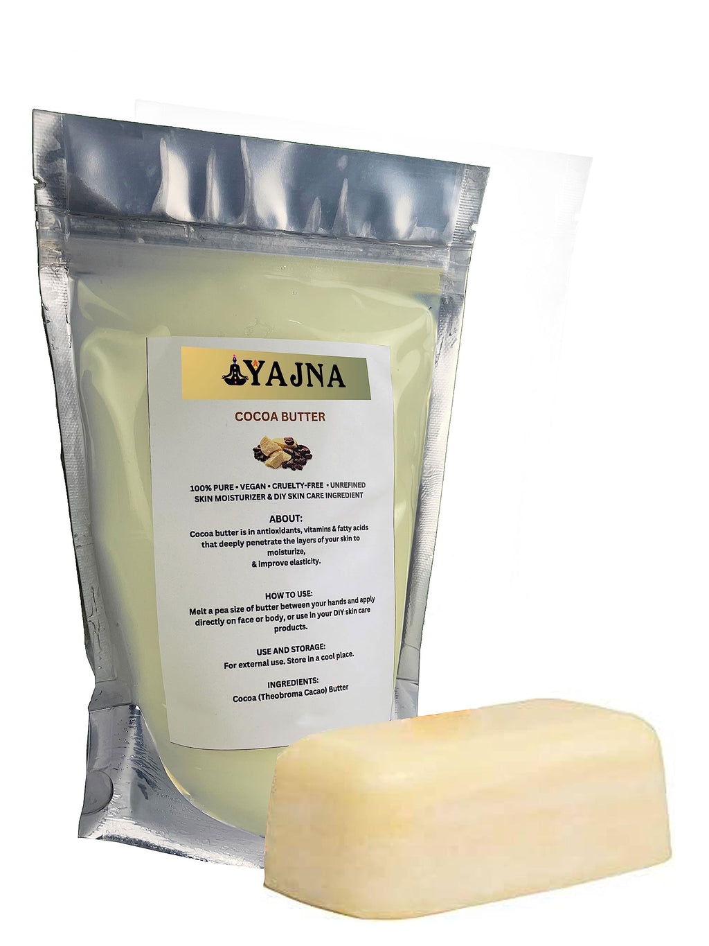 Yajna Organic Raw Cocoa Butter 100% Pure,Natural & Unrefined| Skin Moisturizer For Face, Body & Hair| 1 LBS/450 GM Ivory/White Grade A | DIY Creams, Balms, Lotions, Soaps| Softens Dry & Tough Skin