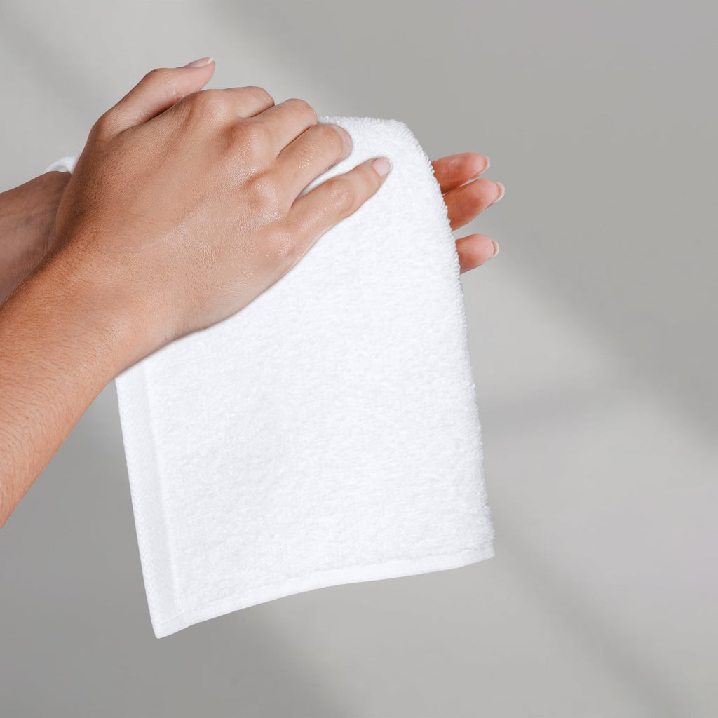 Amazon Basics Face Towel Set for bathroom, 100% Cotton Extra Absorbent Fast Drying Face Cloths 30 x 30 cm, White, 24-Pack