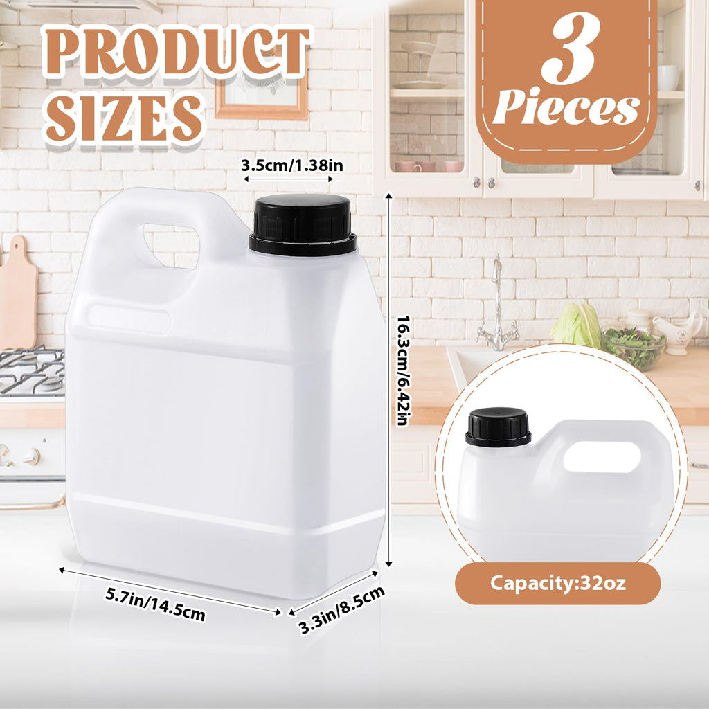 Ziliny 3 Pcs 32 oz Plastic Jug with Lids Square Empty Storage Containers HDPE Carboy Plastic Jar Containers for Water Beverage Oil Liquids (Translucent Color)