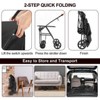 LPOTIUS Double Pet Stroller for Dogs and Cats with 2 Detachable Carrier, Quick-Folding Dog Stroller for Medium Small Dogs Cats, 4 Wheels, Black