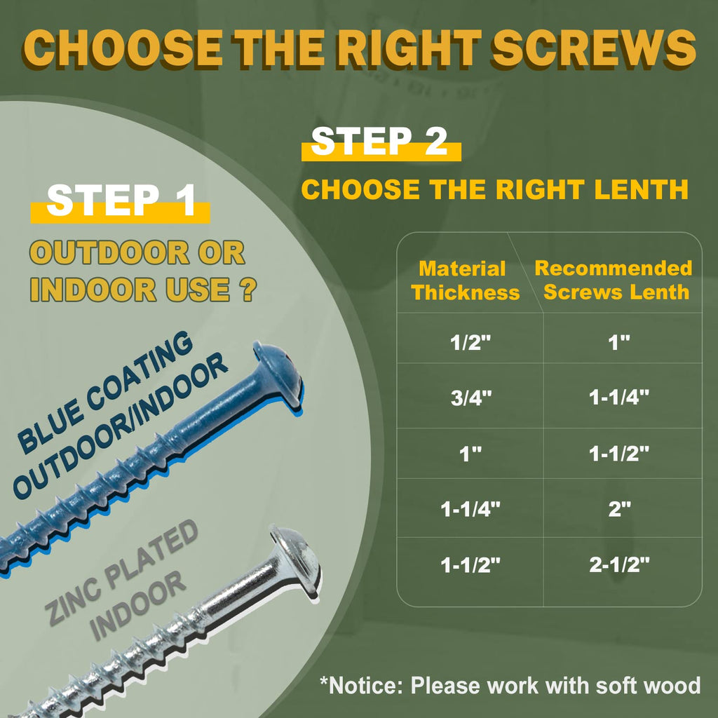 LIONMAX Pocket Hole Screws 2-1/2 Inch, 300 PCS Exterior Pocket Screw #8 x 2-1/2", Coarse Thread, Square Drive, Washer Head, Blue Coated Weather Resistant, 150MM Drive Bit Included