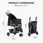 NEWBULIG Pet Stroller for Dogs, Cats Stroller with 3 Wheel, Foldable, Lightweight and Durable, Ideal for Small to Medium Pets, Includes Storage Basket and Cup Holders, Black