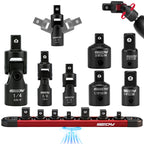 Universal Joint Socket Reducer: 7-Piece Impact Wobble U Joint & Adapter Set with Magnetic Aluminum Storage Rail - Premium Cr-V Steel 1/4", 3/8" & 1/2" Drive