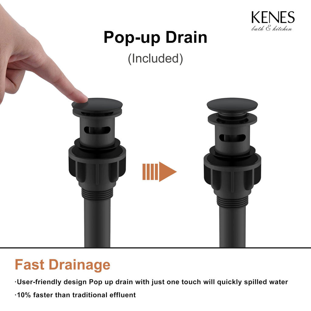 KENES Matte Black Single Handle Bathroom Sink Faucet, Stainless Steel Vanity Faucet for Bathroom Sink, with Pop Up Drain Stopper & Water Supply Hoses LJ-9031-2