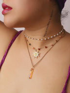 Layered Crystal Sun Necklace, Gothic Boho Hippie Summer Beach Necklace